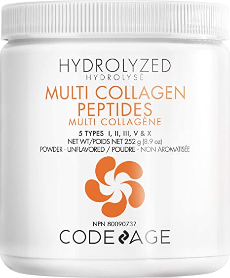 Codeage Multi Collagen Protein Powder Hydrolyzed, Type I, II, III, V, X, Grass Fed All in One Super Bone Broth and Collagen, 8.9 Ounces