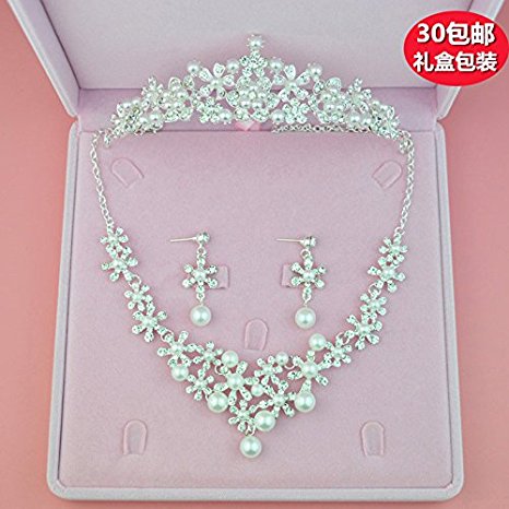 Generic 2018 new bride headdress three-piece crown tiara tiara necklace sets wedding marriage celebration hair accessories Korean jewelry accessories