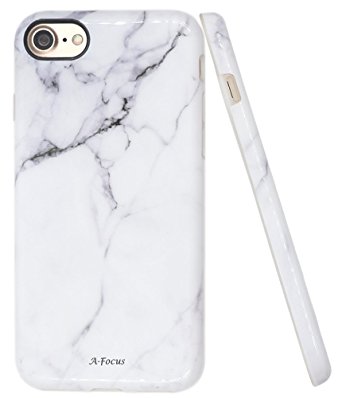 Iphone 7 White Marble Case, A-Focus IMD Design Stone Pattern Texture Soft Flexible TPU Slim Fit Cover Case for Iphone 7 4.7" - Glossy Gray 2