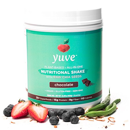 Yuve Vegan Protein Powder with Superfoods - Award Winning Taste - Complete Nutritional Shake - Natural Greens, Plant-Based, Non-GMO, Gluten, Dairy, Soy and Lactose Free (Chocolate) 15.03 oz
