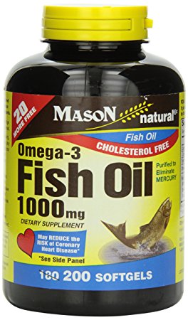 Mason Vitamins Omega 3 Fish Oil, 1000mg. Softgels, Bonus Size 200-Count Bottle