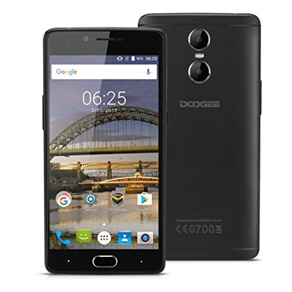 Doogee Shoot 1 Unlocked 4G Smartphone, 5.5" Android 6.0 MT6737T Quad Core 2GB RAM 16GB ROM Dual SIM Mobile Phone with Dual Camera(13.0MP 8.0MP) Quick Charge Fingerprint E-Compass GPS Wifi Bluetooth SIM-Free Phablet (Black)