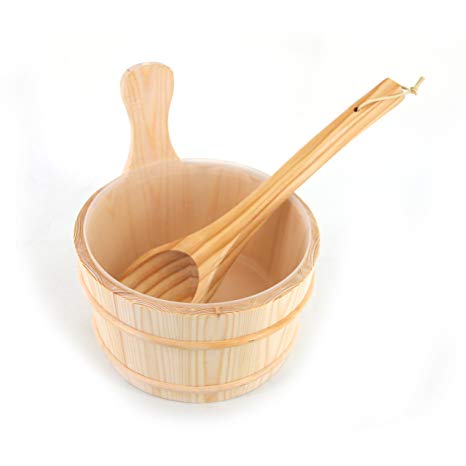 ALEKO WZ01A Wooden Bucket and Ladle for Sauna Handcrafted from Aspen