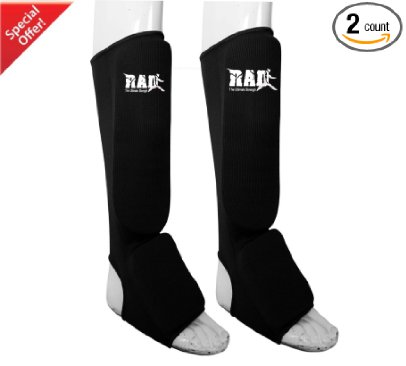 RAD MMA Shin Instep Foam Pad Support Boxing Leg Guards Foot Protective Gear Kickboxing Black