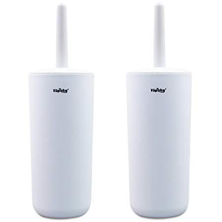 Topsky Toilet Brush Compact White Plastic Toilet Brush and Holder (White 2 Pack)