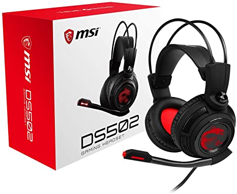 MSI DS502 7.1 Virtual Surround Sound Gaming Headset 'Black with Ambient MSI Dragon Logo, Wired USB connector, 40mm Drivers, inline Smart Audio Controller, Ergonomic Design' - S37-2100911-SV1