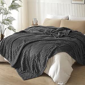 PHF Ultra Soft Flannel Fleece Blanket King Size, Lightweight 3D Jacquard Fleece Blanket, No Shedding, No Pilling, Luxury 340GSM Fluffy Cozy Blanket for Bed, Couch, 108"x90", Dark Grey