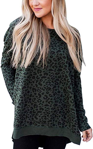 Angashion Women's Sweatshirts - Casual Leopard Print Crewneck Long Sleeve Oversized Pullover Tunic Sweatshirt Tops