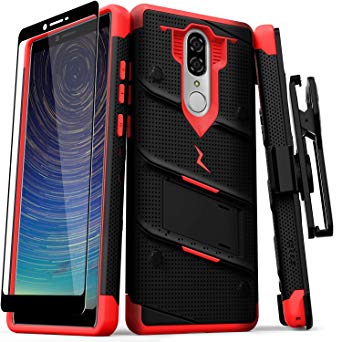 Zizo Bolt Series Compatible with Coolpad Legacy Case Military Grade Drop Tested with Full Glass Screen Protector Holster Kickstand Black Red