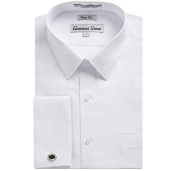 Gentlemens Collection Men's Slim Fit French Cuff Solid Dress Shirt - Colors (Cufflink included)