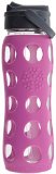 Lifefactory Glass Bottle with Straw Cap and Silicone Sleeve 22-Ounce Huckleberry