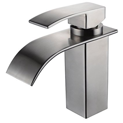 KES Lead-free Stainless Steel Waterfall Bathroom Vanity Sink Faucet with Extra Large Rectangular Spout, Brushed Finish, L3186A