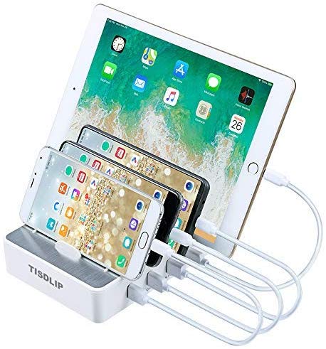 TISDLIP 4 USB Charging Station for Multiple Devices,iPhone,Android,Watch,Ipad,Tablet Organizer Stand.