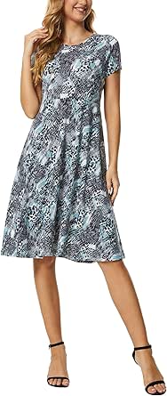 Urban CoCo Women's Vintage Short Sleeve High Waist Flared Midi Casual Summer Dress