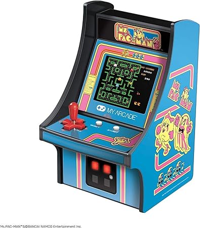 My Arcade Micro Player Mini Arcade Machine: Ms. Pac-Man Video Game, Fully Playable, 6.75 Inch Collectible, Color Display, Speaker, Volume Buttons, Headphone Jack, Battery or Micro USB Powered