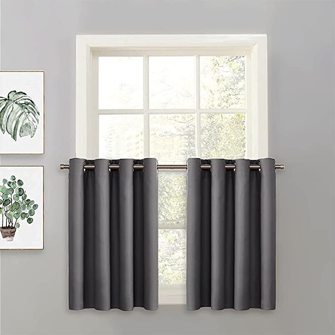 PONY DANCE Kitchen Window Curtains - Short Tier Curtain Panel for Small Windows Home Decoration Grommet Top, 52 W x 36 inches L, Grey, 1 Piece