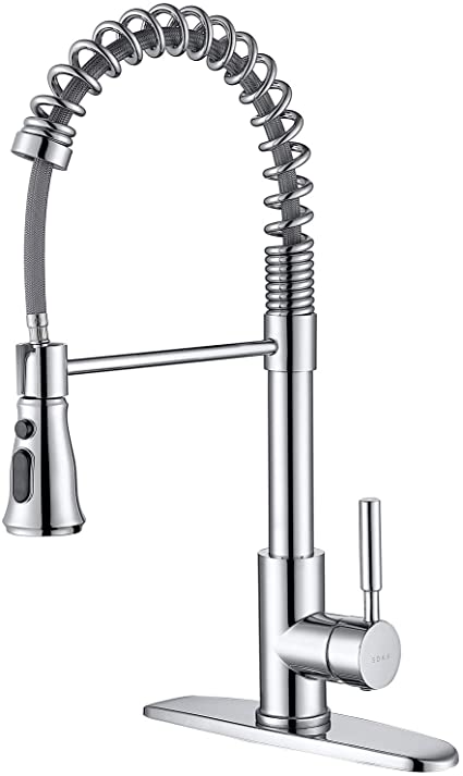 SOKA SK5001C Kitchen Sink Faucet Single Handle with Pull Down Sprayer 3 Working Mode Stream, Spray & Pause Fit for 1 or 3 Hole, Chrome