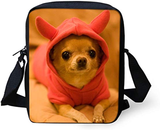 HUGS IDEA Kawaii Mini Messenger Bag Chihuahua Printed Small Shoulder Handbags Satchel Travel Purse Wallet for Women Girls