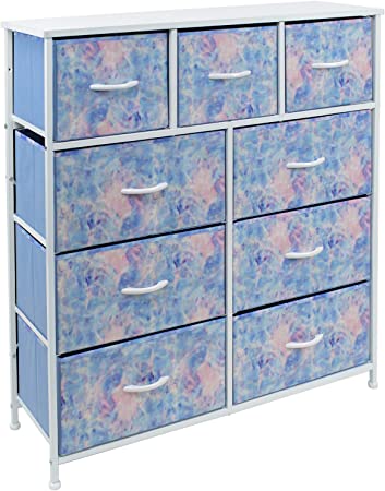 Sorbus Kids Dresser with 9 Drawers - Furniture Storage Chest Tower Unit for Bedroom, Hallway, Closet, Office Organization - Steel Frame, Wood Top, Tie-dye Fabric Bins (Pastel, Tie-dye)