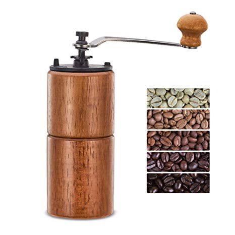 Fumao Hand Coffee Grinder Wooden Coffee Mill with Ceramic Burr, Large Capacity Dark Wood, Cast Iron Manual Crank, Portable Adjustable (Dark wood)