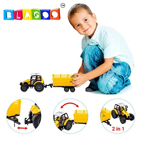 BLAGOO Realistic Farming Tractor with Detachable Wagon up to 14 inches 2 in 1 toy set