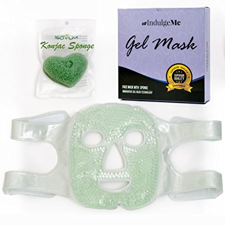 Eye Mask Plus Konjac Face Sponge – Gel Beads Hot & Cold Compress Pack, De-Stress & Revitalize - Flex Gel Beauty Beads Best for Dark Under Circles, Puffy Eyes, Headaches, Migraines, Sinusi