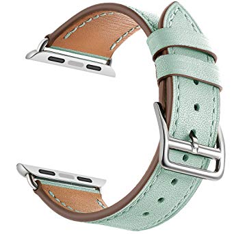 LEUNGLIK Watch Band for Apple Watch 38mm 40mm 42mm 44mm Genuine Leather Bands Compatible for iWatch Series 4 3 2 1 with Fashion Stainless Steel Adapters