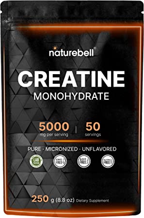 Creatine Monohydrate Powder 250g, 5000mg Per Serving, Pure Unflavored Creatine Powder - Micronized - Pre Workout | Keto | Vegan | Dissolves Easy | Filler Free – 50 Servings