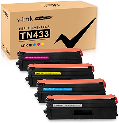 V4INK Compatible TN-433 TN-431 Toner Cartridge Replacement for TN433 TN431 TN433BK to use with Brother Mfc-L8900Cdw Mfc-L8610Cdw Hl-L8260Cdw Hl-L8360Cdw Hl-L8360Cdwt Hl-L9310CDW (Color Set)