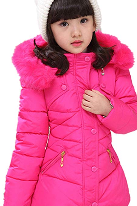 Miss Bei Girls' Puffer Down Coat Winter Jacket Parka Down Coat Overcoat with Fur Hood
