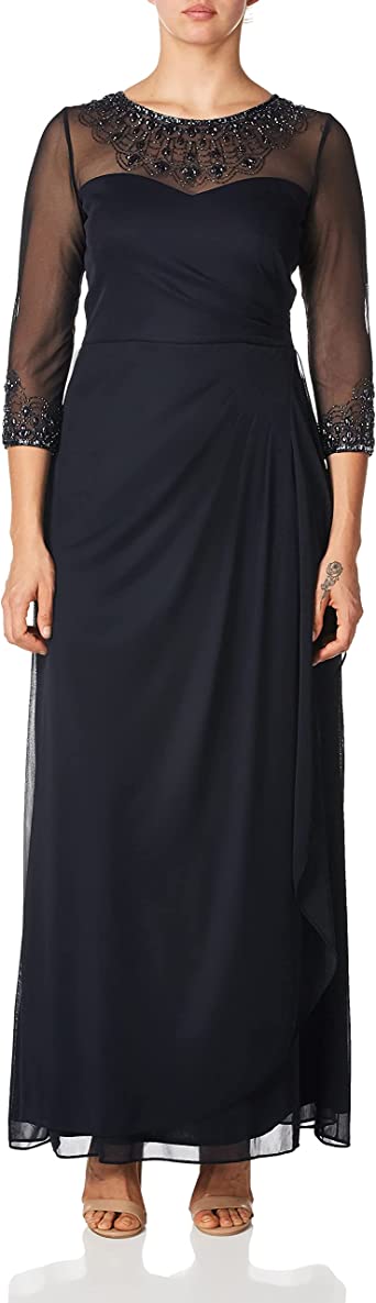 Alex Evenings Women's Long A-line Sweetheart Neck Dress (Petite and Regular Sizes)