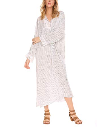 Zeagoo Fashion Women Round Neck Long Sleeve Maxi Long Casual Solid Dress