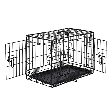 AmazonBasics Double-Door Folding Metal Dog Crate, Black, 22-inch