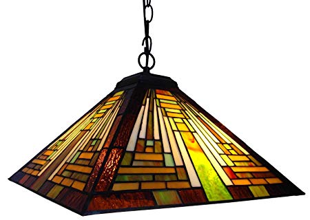 Chloe Lighting CH231118G-DPD2 Tiffany-Style Mission 2-Light Ceiling Pendant Fixture with Shade, 8.5 x 16 x 16", Bronze