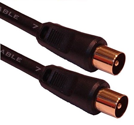 Cable Mountain 2m Gold Plated Male to Male Plug to Plug Shielded TV Coaxial Aerial Cable - Black