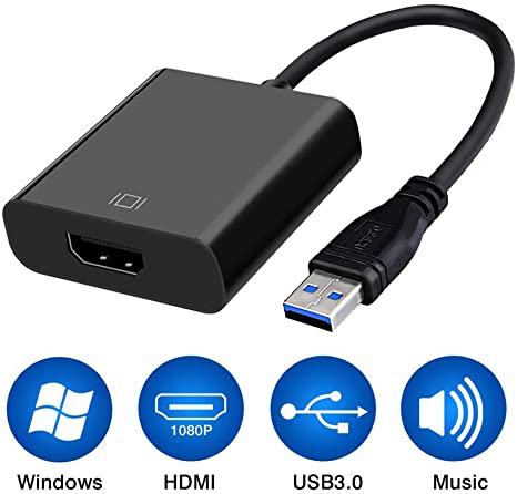 USB to HDMI Adapter,USB 3.0/2.0 to HDMI 1080P Video Graphics Cable Converter with Audio Compatible with Windows XP 7/8 / 8.1/10 for PC Laptop Projector HDTV.Not Support Mac, Linux, Vista