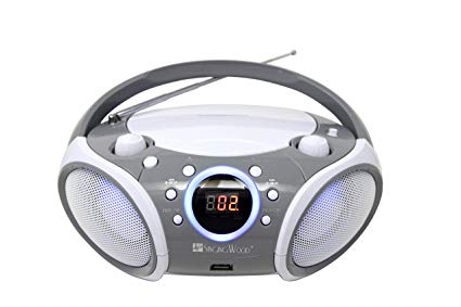 SINGING WOOD CD/CD-MP3 Boombox Portable/w Bluetooth, USB, AM/FM Radio, AUX-Input, Headset Jack, Foldable Carrying Handle and LED Light (Space Grey)