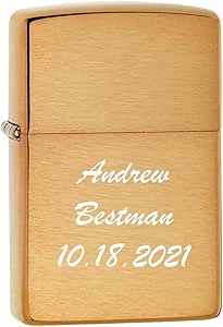 Personalized ZIPPO Lighter Classic Brushed Brass - Free Engraving 204B