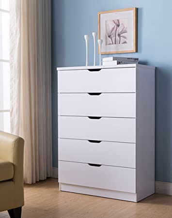 Smart Home K16085 Dresser for Bedroom, 5 Drawer Chest Dresser, White Color, Organizer for Bedroom