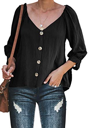 Dearlovers Womens 3/4 Ruffled Sleeve Casual Shirts Button Down Blouse Tops