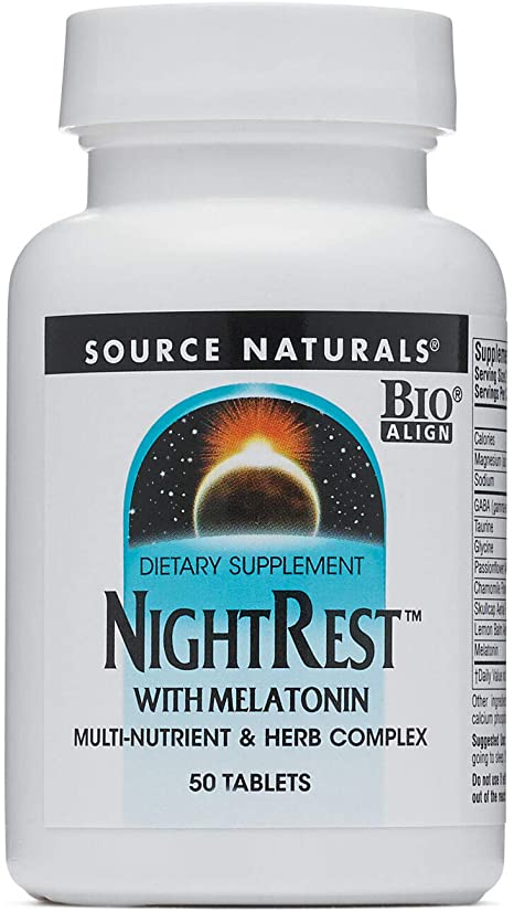 Source Naturals Sleep Science NightRest Multi-Nutrient & Herb Complex With Melatonin, GABA, Passion Flower, Chamomile, Lemon Balm & More - Herbal Formula - 50 Tablets