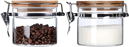 Borosilicate Clear Glass Canisters Wtih Airtight Lids For The Kitchen Airtight Glass Jars For Food Storage With Clamp Bamboo Lids Sugar Jar Salt Tea Jars Weed Container 16 Floz 2 Piece Set