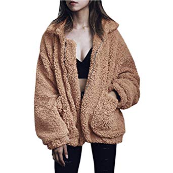 SONGANG Jackets for Women,Casual Fleece Fuzzy Faux Shearling Warm Winter Oversized Outwear Jackets Shaggy Coat
