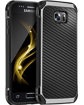 Galaxy S7 Case,S7 Case, BENTOBEN Galaxy S7 Case 2 in 1 Slim Hybrid Heavy Duty Hard PC and TPU Laminated with Carbon Fiber Texture Chrome Anti-scratch Shockproof Protective Case for Samsung Galaxy S7 (G930), Black