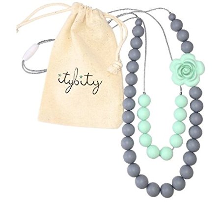 Baby Teething Necklace for Mom, Silicone Chew Beads, 100% BPA Free (Mint/Gray)