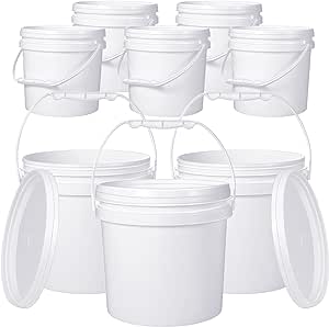Leinuosen 8 Pcs Plastic Bucket with Handle and Lid Durable Heavy Duty Bucket Pail Container Food Safe Bucket for Multipurpose Storage Paint Art Crafts Projects, BPA Free (White,1.3 Gallon)