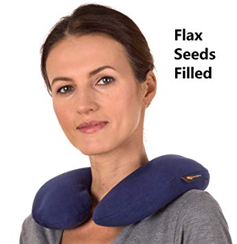 Sunny Bay Microwavable Heated Neck Pillow: Flax Seeds Heat Therapy Pad for Sore Neck & Shoulder Muscle Pain Relief – Thermal, Personal, Reusable, Non Electric Hot Pack Pads (Blue)
