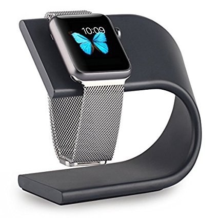 Apple Watch Stand, Renoj Apple iWatch Stand Sturdy Aluminum Platform Holder for 38mm and 42mm Sport / Edition Series 1 and Series 2 Space Gray