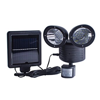 TechKen Solar Security Light Dual Head Solar Motion Sensor 22 LED Waterproof Outdoor Lamp Light Bright White Garden Light (adjustable) (Black)