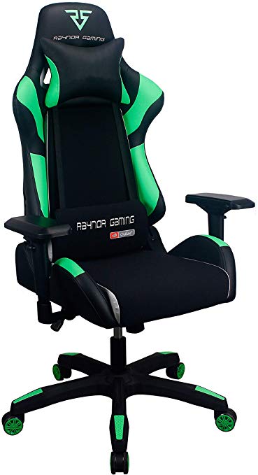 Raynor Gaming Energy Pro Series Gaming Chair Ergonomic Outlast Technology High-Back Racing Style Height Adjustable 4D Armrests Mesh and PU Leather with Lumbar Support Cushion, Headrest Pillow, Green